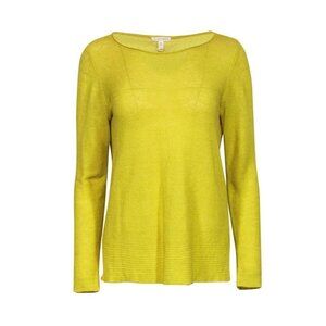 Eileen Fisher Sz XS Bright Yellow 100% Organic Linen Boat Neck Sheer Sweater